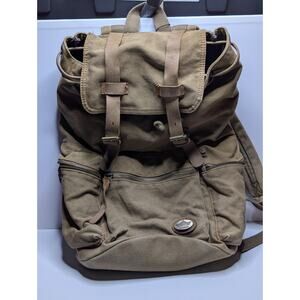 CLELO Canvas Backpack Brown Hiking Laptop Rucksack Leather Strap Bag